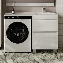 Тумба с раковиной Style Line Даллас Леон 120 R Люкс Plus напольная, белая, для стиральной машины, 2 ящика