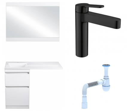 Комплект: Мебель для ванной Style Line Даллас 110 Люкс Plus + Смеситель BelBagno Delta DEL-LVM-NERO + Сифон АниПласт