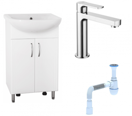 Комплект: Тумба с раковиной Style Line Эко Стандарт №9 50 + Смеситель Lemark plus Grace LM1537C + Сифон АниПласт