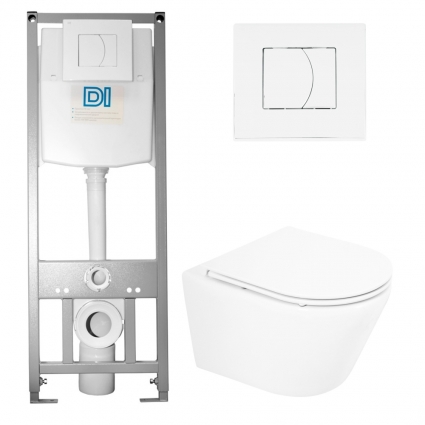 Комплект 3 в 1 инсталляция DI + Подвесной унитаз BelBagno Tre BB8001CHR/SC с кнопкой белой