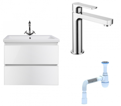 Комплект: Тумба с раковиной Style Line Даймонд 60 Люкс Plus + Смеситель Lemark plus Grace LM1537C  + Сифон АниПласт