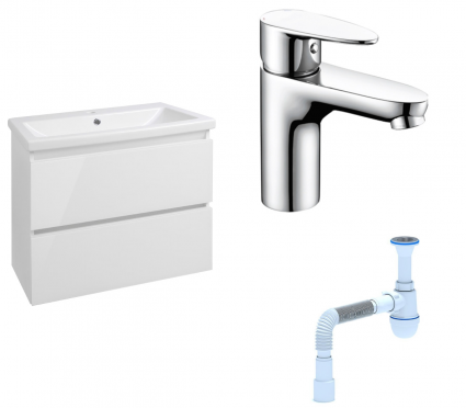 Комплект: Тумба с раковиной Style Line Даймонд 70 Люкс Plus + Смеситель Wasserkraft Leine 3503 + Сифон АниПласт
