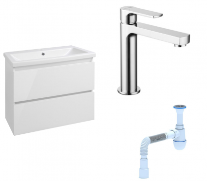Комплект: Тумба с раковиной Style Line Даймонд 70 Люкс Plus + Смеситель Lemark plus Grace LM1537C + Сифон АниПласт