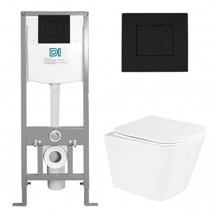Комплект 3 в 1 инсталляция DI + Подвесной унитаз BelBagno Due BB3103CHR0/SC с кнопкой черной