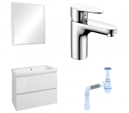 Комплект: Мебель для ванной Style Line Даймонд 70 Люкс Plus + Смеситель Wasserkraft Leine 3503 + Сифон АниПласт