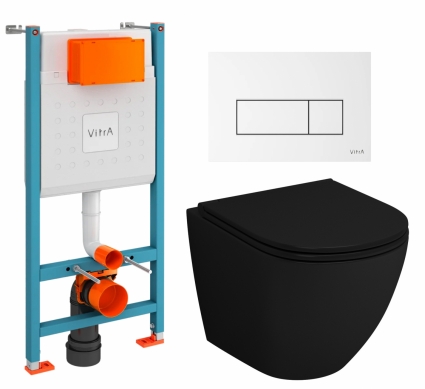 Комплект 3 в 1 инсталляция VitrA V-Fix Core + Унитаз подвесной Grossman GR-4455BMS + кнопка белая глянцевая