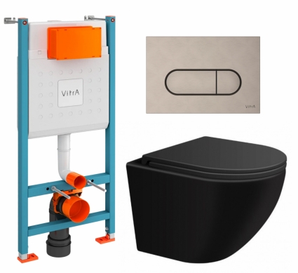 Комплект 3 в 1 инсталляция VitrA V-Fix Core + Подвесной унитаз SinteSi EVI + кнопка никель матовая
