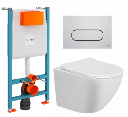 Комплект 3 в 1 инсталляция VitrA V-Fix Core + Унитаз подвесной Taliente Amato AM25010 + кнопка хром матовая