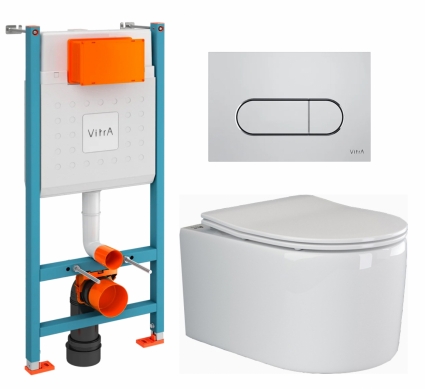 Комплект 3 в 1 инсталляция VitrA V-Fix Core + Унитаз подвесной Ceramica Nova Moments CN3003 + кнопка хром матовая
