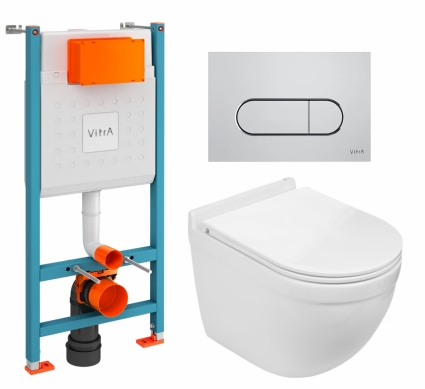 Комплект 3 в 1 инсталляция VitrA V-Fix Core + Подвесной унитаз WeltWasser Heimbach 043 GL-WT + кнопка хром матовая