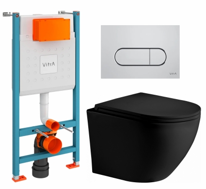 Комплект 3 в 1 инсталляция VitrA V-Fix Core + Унитаз подвесной Weltwasser WW Merzbach 043 MT-BL + кнопка хром матовая