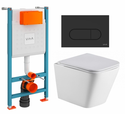 Комплект 3 в 1 инсталляция VitrA V-Fix Core + Подвесной унитаз WeltWasser Gelbach 043 GL-WT + кнопка черная матовая