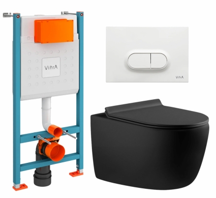Комплект 3 в 1 инсталляция VitrA V-Fix Core + Унитаз подвесной Aquanet Cetus-BW 287008 + кнопка белая глянцевая