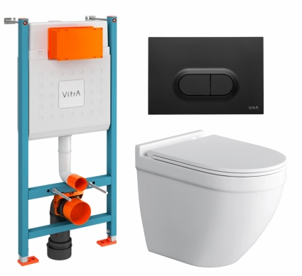Комплект 3 в 1 инсталляция VitrA V-Fix Core + Унитаз подвесной Grossman GR-4483S + кнопка черная матовая