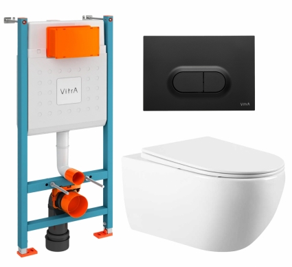 Комплект 3 в 1 инсталляция VitrA V-Fix Core + Унитаз подвесной Vincea Evo VT1-34 + кнопка черная матовая