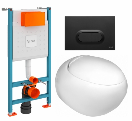 Комплект 3 в 1 инсталляция VitrA V-Fix Core + Подвесной унитаз WeltWasser Jeckenbach + кнопка черная матовая