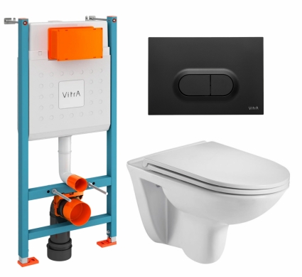Комплект 3 в 1 инсталляция VitrA V-Fix Core + Подвесной унитаз WeltWasser Baarbach 004 GL-WT + кнопка черная матовая