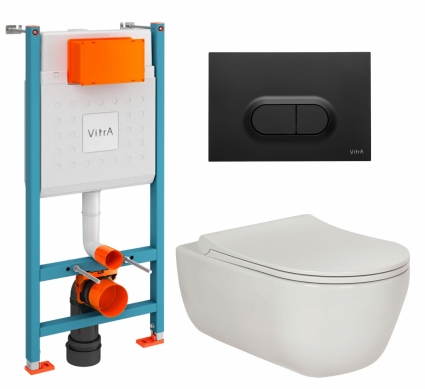Комплект 3 в 1 инсталляция VitrA V-Fix Core + Унитаз подвесной Berges Wasserhaus Ego XL 082118 + кнопка черная матовая