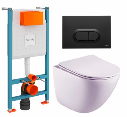 Комплект 3 в 1 инсталляция VitrA V-Fix Core + Унитаз подвесной Esbano Lotus ESUPLOTUW + кнопка черная матовая