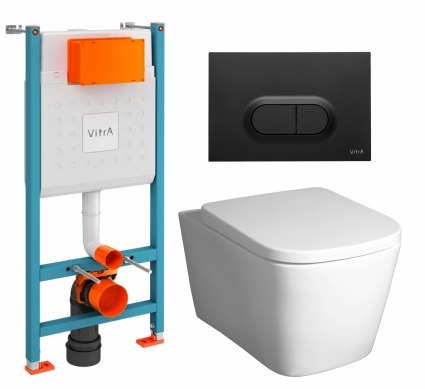 Комплект 3 в 1 инсталляция VitrA V-Fix Core + Унитаз подвесной BelBagno Albano BB120CHR + кнопка черная матовая