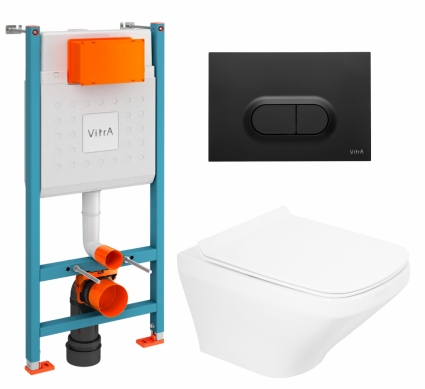 Комплект 3 в 1 инсталляция VitrA V-Fix Core + Унитаз подвесной BelBagno Sela BB3201CHR + кнопка черная матовая
