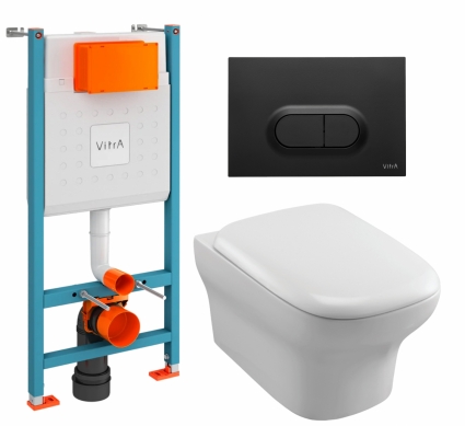 Комплект 3 в 1 инсталляция VitrA V-Fix Core + Унитаз подвесной Jacob Delafon Vox EDM102-00 + кнопка черная матовая