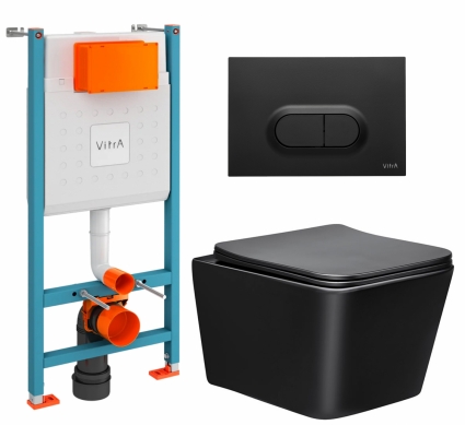 Комплект 3 в 1 инсталляция VitrA V-Fix Core + Унитаз Vincea Q-Line VT1-12MB + кнопка черная матовая