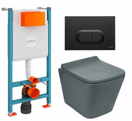 Комплект 3 в 1 инсталляция VitrA V-Fix Core + Унитаз подвесной Weltwasser WW SK Gelbach 041 MT-GR + кнопка черная матовая