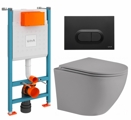 Комплект 3 в 1 инсталляция VitrA V-Fix Core + Унитаз подвесной Weltwasser WW Merzbach 043 MT-GR + кнопка черная матовая