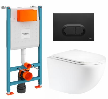 Комплект 3 в 1 инсталляция VitrA V-Fix Core + Унитаз подвесной Enio Unico Tornado 1.0 EN2105073 + кнопка черная матовая