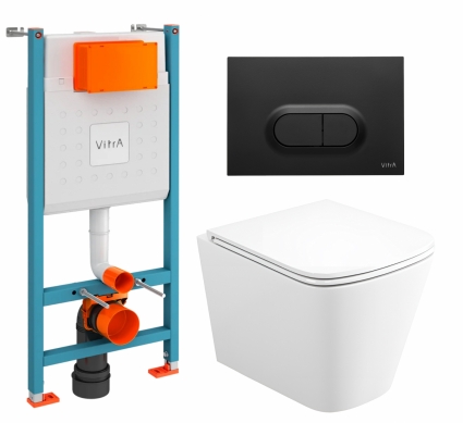 Комплект 3 в 1 инсталляция VitrA V-Fix Core + Унитаз подвесной Enio Binario Tornado EN4180237 + кнопка черная матовая
