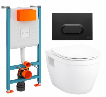 Комплект 3 в 1 инсталляция VitrA V-Fix Core + Унитаз подвесной Enio Bolo EN8350034 + кнопка черная матовая