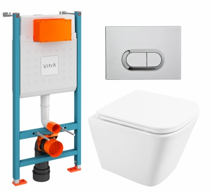 Комплект 3 в 1 инсталляция VitrA V-Fix Core + Унитаз подвесной BelBagno Due BB3103CHR/SC + кнопка хром