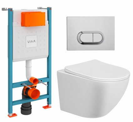 Комплект 3 в 1 инсталляция VitrA V-Fix Core + Унитаз подвесной Taliente Amato AM25010 + кнопка хром
