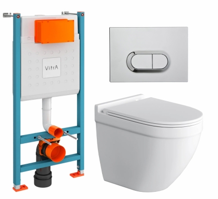 Комплект 3 в 1 инсталляция VitrA V-Fix Core + Унитаз подвесной Grossman GR-4483S + кнопка хром