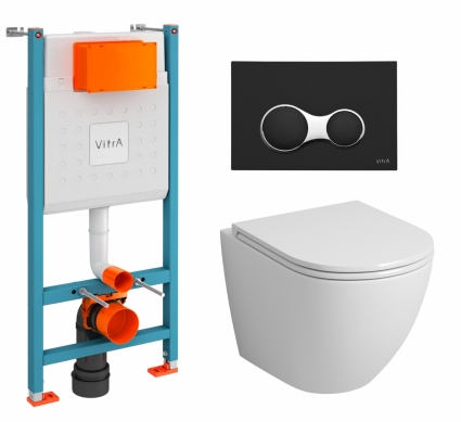 Комплект 3 в 1 инсталляция VitrA V-Fix Core + Унитаз подвесной Grossman GR-4455S + кнопка черная матовая