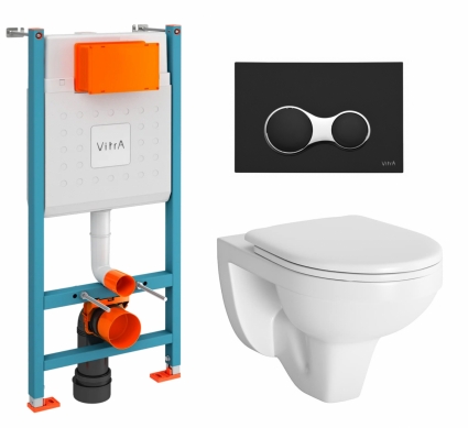 Комплект 3 в 1 инсталляция VitrA V-Fix Core + Унитаз подвесной Berges Wasserhaus Gamma 081105 + кнопка черная матовая