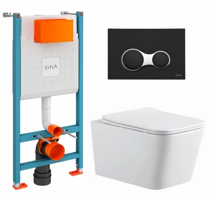 Комплект 3 в 1 инсталляция VitrA V-Fix Core + Подвесной унитаз SinteSi BALTI + кнопка черная матовая