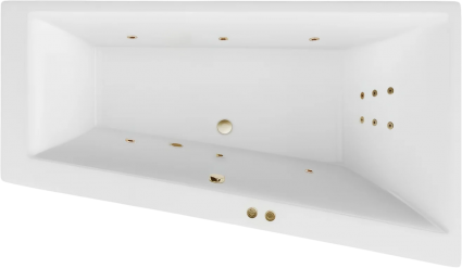 Акриловая ванна Excellent Sfera Slim Line R 170x100 см, угловая, с гидромассажем, с каркасом, со сливом-переливом, фурнитура бронза, асимметричная