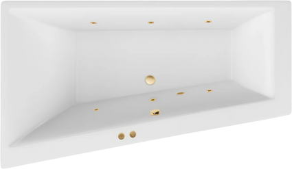 Акриловая ванна Excellent Sfera Soft L 170x100 см, угловая, с гидромассажем, с каркасом, со сливом-переливом, фурнитура золото, асимметричная