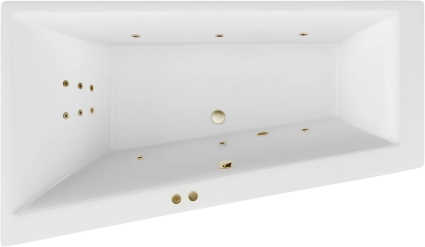 Акриловая ванна Excellent Sfera Line L 170x100 см, угловая, с гидромассажем, с каркасом, со сливом-переливом, фурнитура бронза, асимметричная