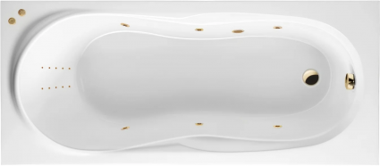 Акриловая ванна Excellent Sekwana Line Nano 170x75 см, с гидромассажем, с каркасом, со сливом-переливом, фурнитура золото
