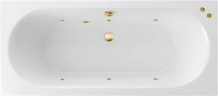 Акриловая ванна Excellent Oceana Slim Soft 170x75 см, с гидромассажем, с каркасом, со сливом-переливом, фурнитура золото