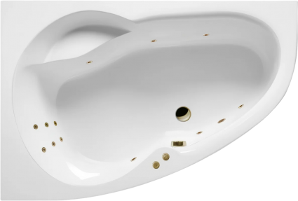 Акриловая ванна Excellent Newa Line L 160x95 см, угловая, с гидромассажем, с каркасом, со сливом-переливом, фурнитура бронза, асимметричная