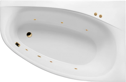 Акриловая ванна Excellent Kameleon Soft 170x110 см, угловая, с гидромассажем, с каркасом, со сливом-переливом, фурнитура золото, асимметричная