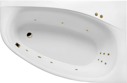 Акриловая ванна Excellent Kameleon Line 170x110 см, угловая, с гидромассажем, с каркасом, со сливом-переливом, фурнитура бронза, асимметричная
