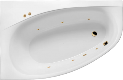 Акриловая ванна Excellent Kameleon Soft 170x110 см, угловая, с гидромассажем, с каркасом, со сливом-переливом, фурнитура золото, асимметричная