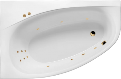 Акриловая ванна Excellent Kameleon Line 170x110 см, угловая, с гидромассажем, с каркасом, со сливом-переливом, фурнитура золото, асимметричная