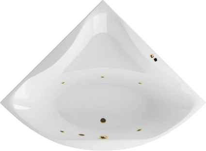 Акриловая ванна Excellent Glamour Soft 150x150 см, угловая, с гидромассажем, с каркасом, со сливом-переливом, фурнитура золото, четверть круга