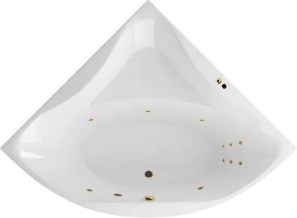 Акриловая ванна Excellent Glamour Line 150x150 см, угловая, с гидромассажем, с каркасом, со сливом-переливом, фурнитура золото, четверть круга
